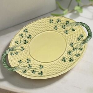 Bordallo Pinheiro Shamrock 14" Oval Serving Platter Basketweave Handled Rustic